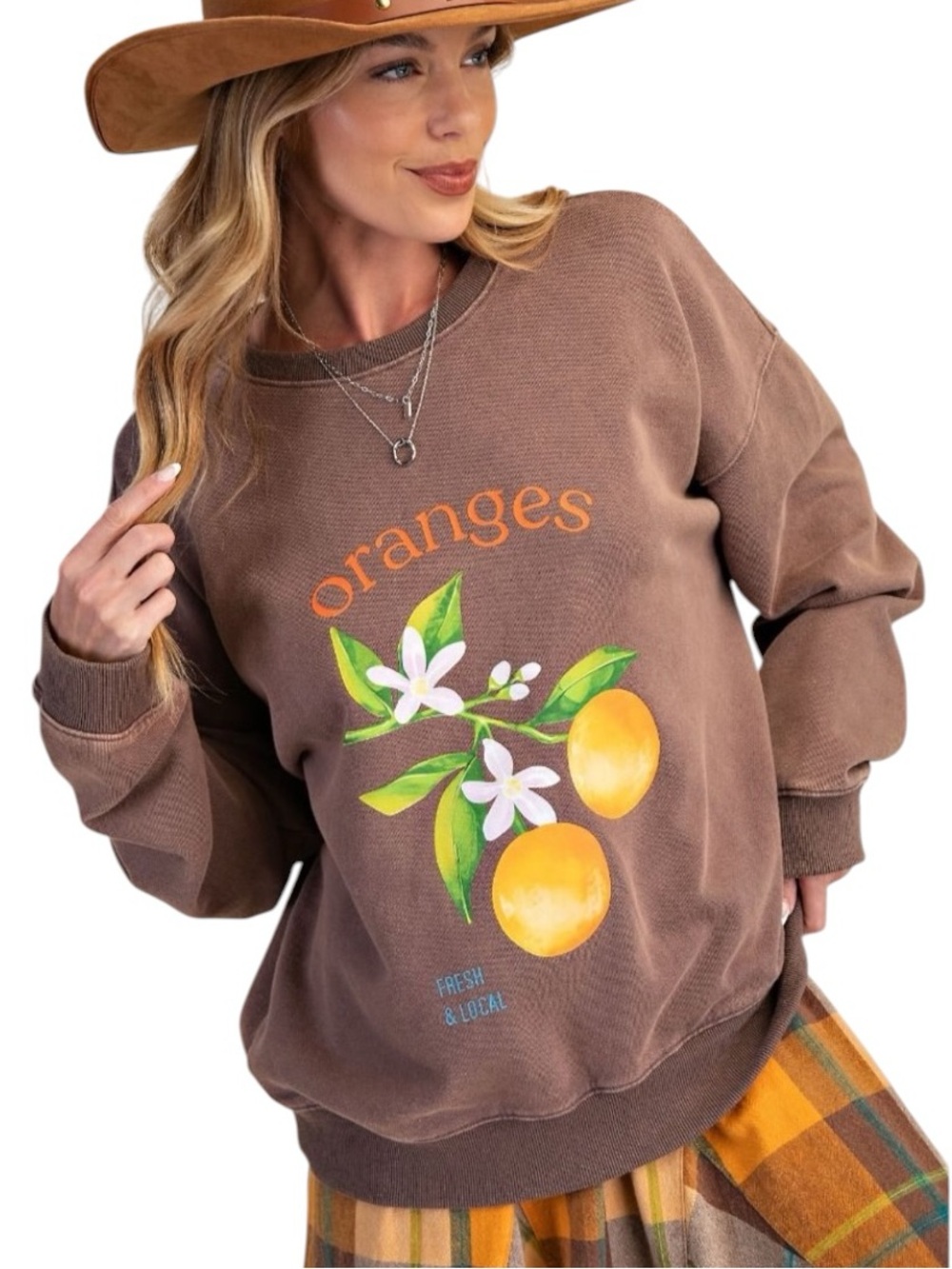 275:  EASEL NWT ORANGES PRINT SWEATSHIRT MOCHA MOUSSE (C)